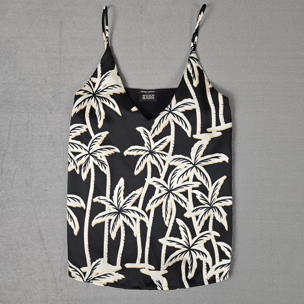 Scotch & Soda Black Palm Print Silk Cami with Cream Palms